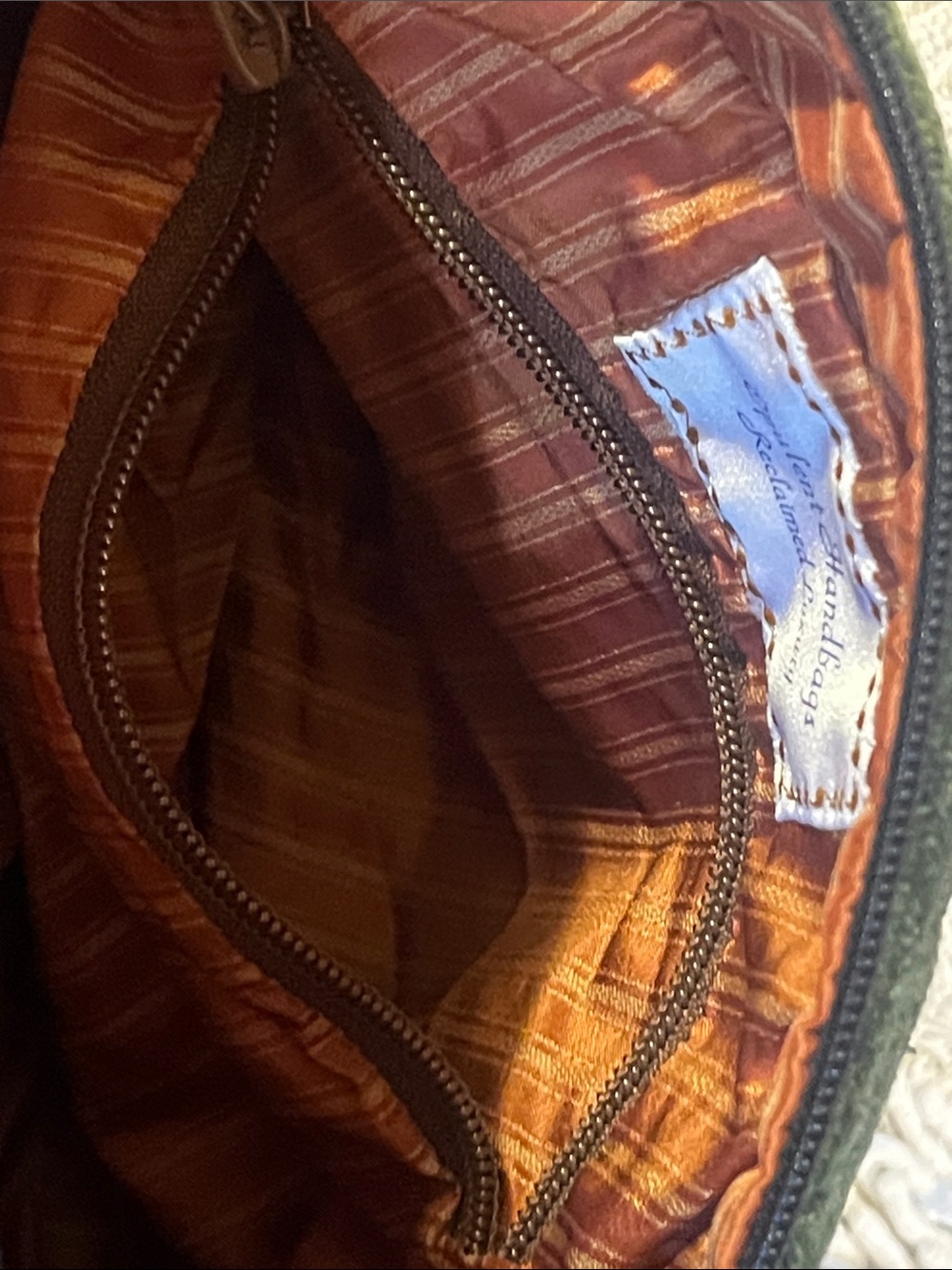 Embroidered Velvet Shoulder Bag — Black with Green and Rust Accents - Picture 8 of 10